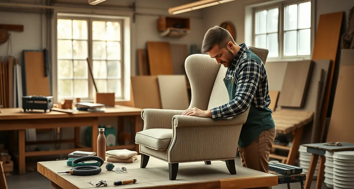 Chair reupholstery cost breakdown by style Professional upholsterer working on chair reupholstery project showing craftsmanship and quality materials used in upholstery restoration