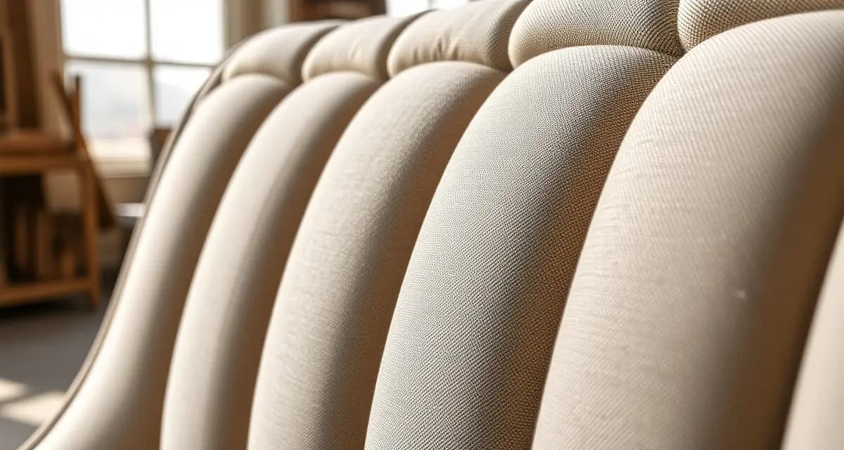 Channel tufting furniture upholstery detail Close-up of professional channel tufting upholstery showing perfectly spaced parallel channels with even spacing and clean lines