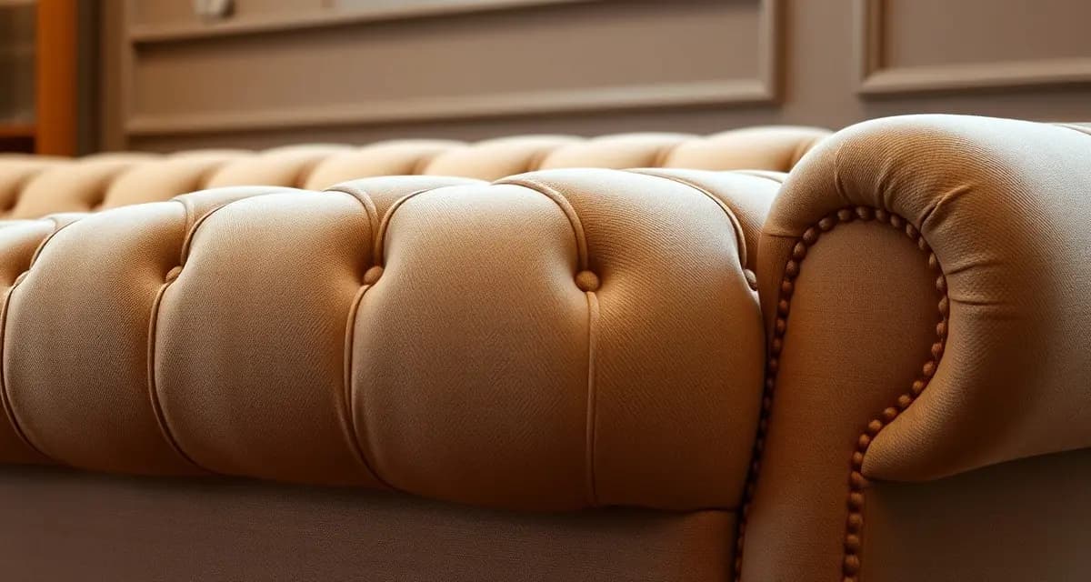 Professional Chesterfield sofa construction details Chesterfield sofa displaying tufted back and rolled arms, illustrating fabric yardage requirements for upholstery estimation.