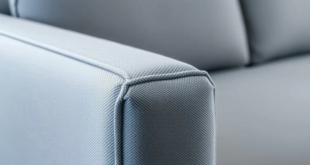 Professional reupholstery sharp corner technique Contemporary furniture reupholstery detail showing crisp sharp corner technique on modern sofa with geometric fabric edges