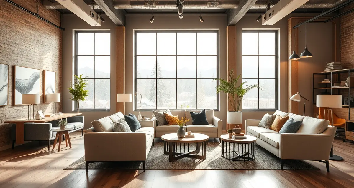 Denver upholstery retail environment Modern upholstery shop in Denver displaying mountain modern furniture with performance fabrics and clean design lines