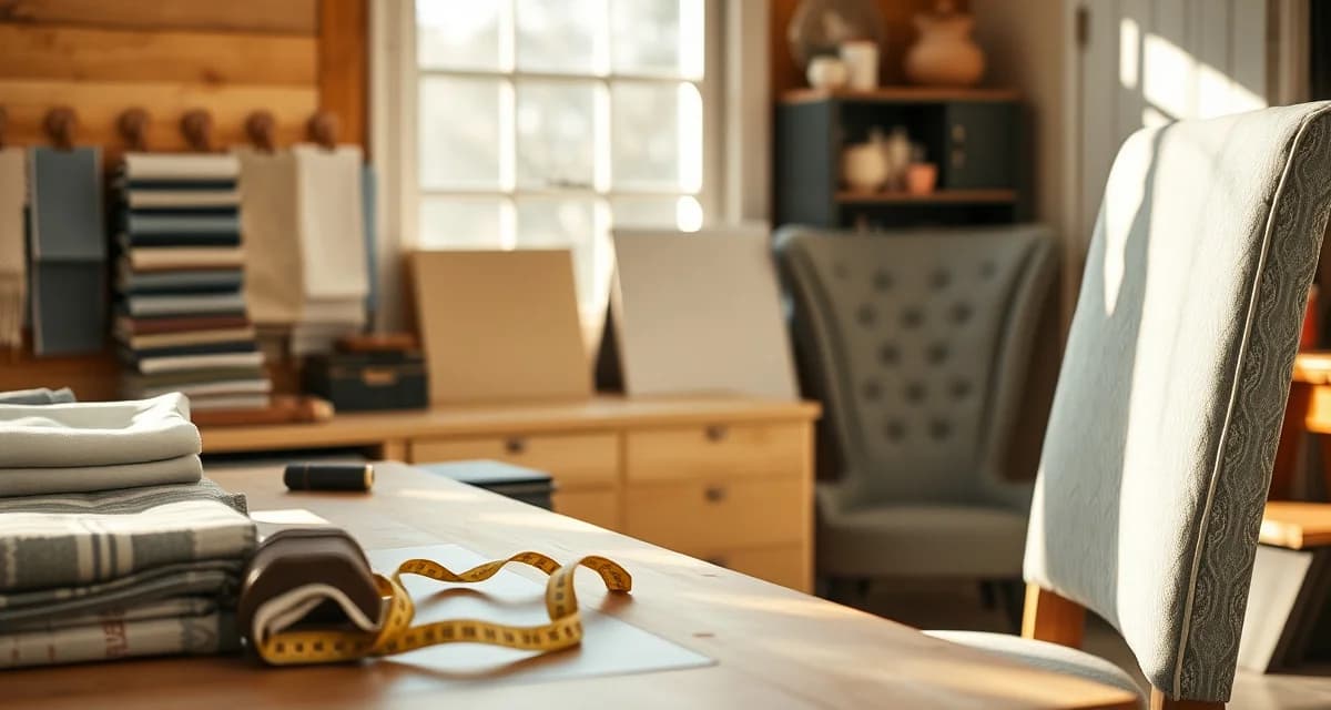 Chair reupholstery fabric requirements visual guide Fabric yardage measurement guide for reupholstering different chair styles, showing dining chair and wing chair examples with measurement tape.