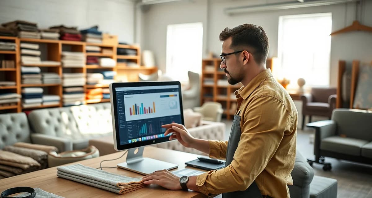 StitchDesk upholstery management platform demo Upholstery shop manager using free upholstery shop software on computer to manage jobs and workflow