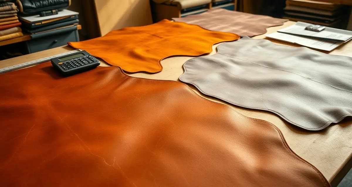 Hide-based leather calculation for upholstery shops Leather upholstery hide measurement calculator showing square footage conversion and hide zone breakdown for accurate fabric ordering.