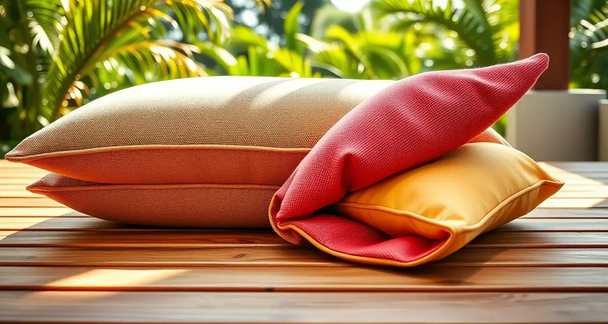 High-performance outdoor upholstery fabric selection Premium outdoor cushion fabrics displaying UV-resistant performance in various colors and weaves on wooden surface