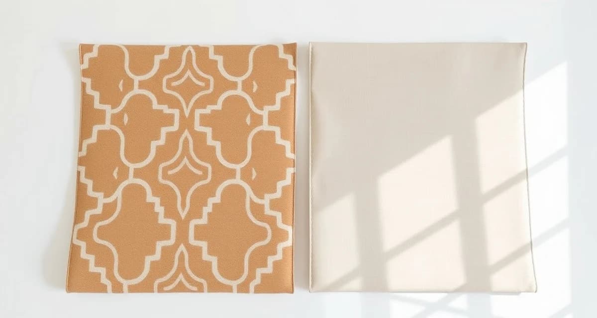 Patterned fabric versus solid fabric cost comparison Comparison of patterned versus solid upholstery fabric swatches showing cost and complexity differences for furniture projects