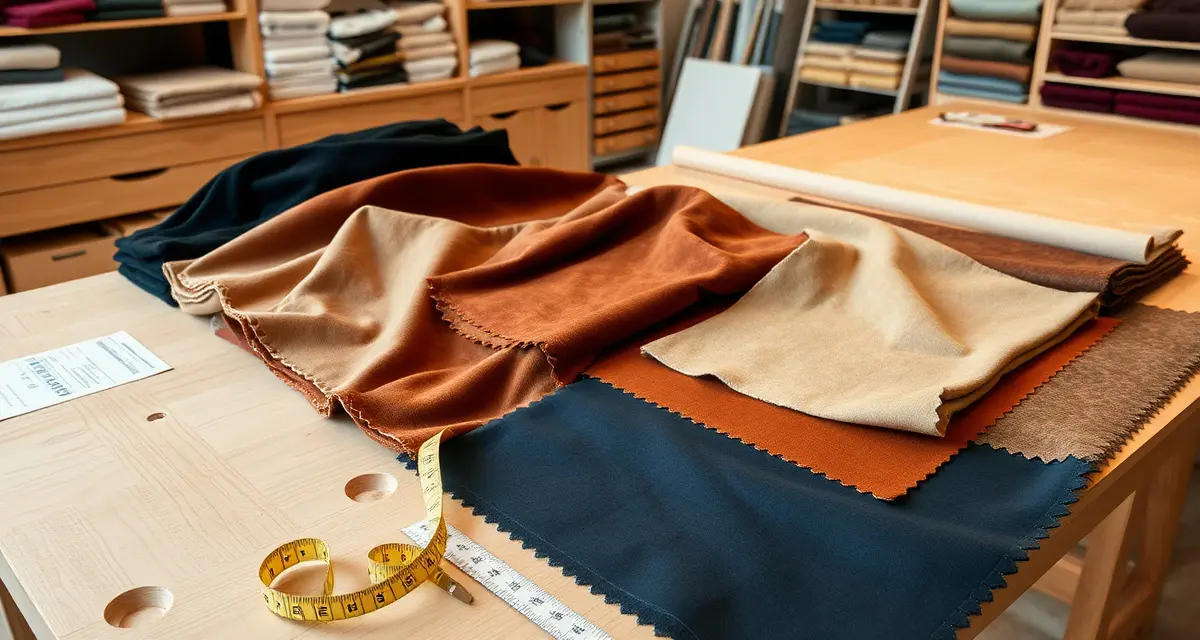 Fabric type samples for reupholstery cost estimation Organized fabric swatches showing velvet, leather, vinyl, and performance fabrics used for reupholstery pricing calculations