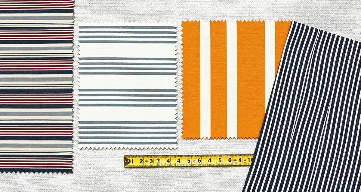 Stripe Pattern Upholstery Yardage Examples Upholstery fabric swatches with horizontal and vertical stripe patterns showing yardage calculation examples for furniture manufacturing