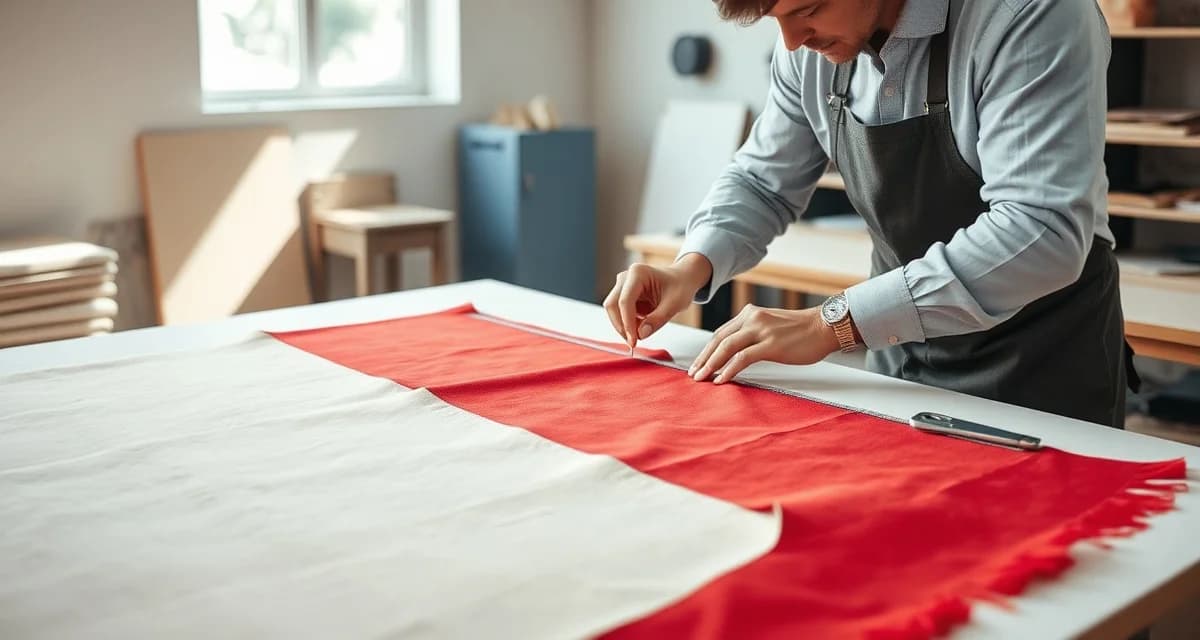Proper seam placement technique for two-tone upholstery fabric Two-tone upholstery fabric with precise seam line placement marked for cutting to ensure proper color coordination in custom upholstery jobs