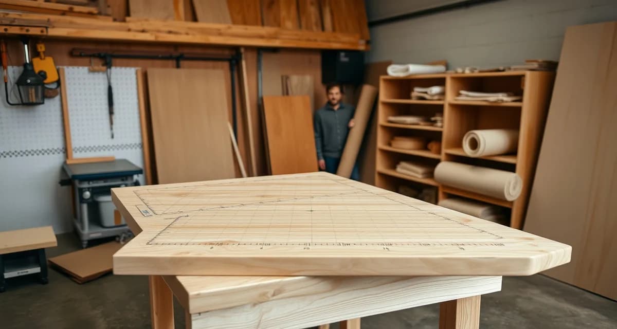 Professional cutting table setup for upholstery shops Ergonomic upholstery cutting table showing proper height, width, and grid marking specifications for optimal workshop setup