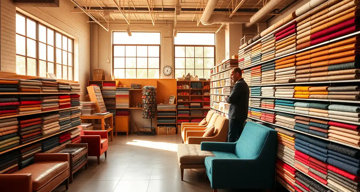 Color-coordinated fabric organization system Organized upholstery fabric swatches grouped by color family for efficient shop planning and job batching