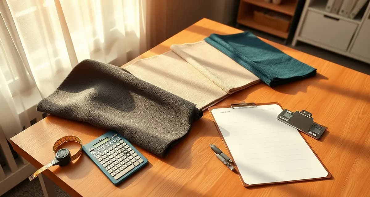 Fabric ordering best practices for upholstery shops Organized fabric swatches and upholstery ordering tools on a professional work table showing proper fabric order management practices.