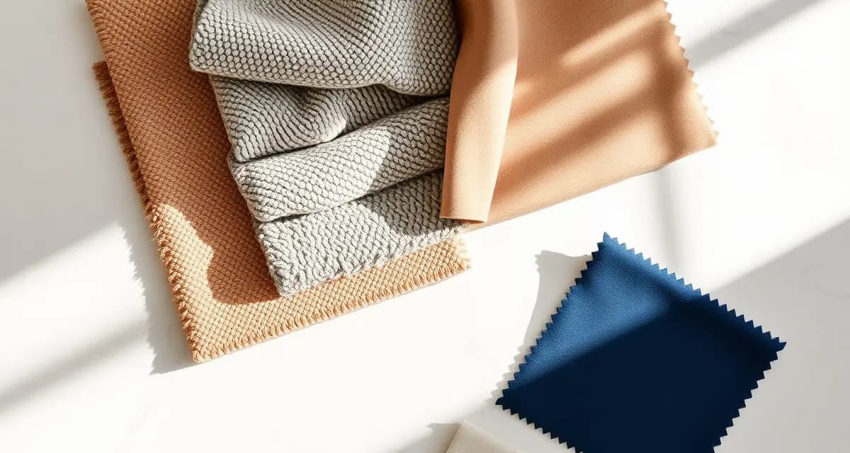 2025 upholstery fabric trend swatches Collection of trending upholstery fabrics for 2025 including boucle, chenille, performance velvet, and sustainable linen options arranged on marble background
