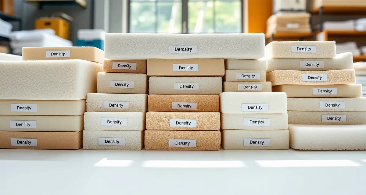 Foam density comparison for upholstery projects Upholstery foam samples displaying different density grades and ILD specifications organized by cushion use case applications