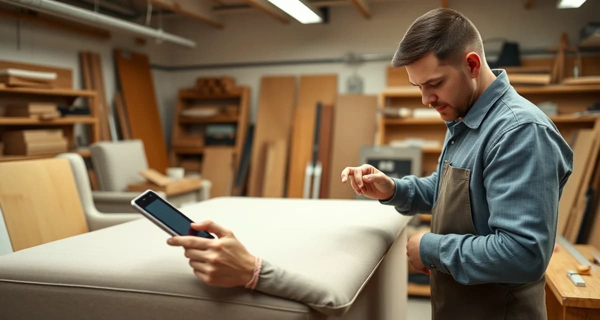 Time tracking software improving upholstery shop estimates Upholstery shop manager using job timer software to track furniture piece labor time for accurate job quoting