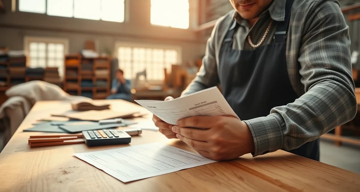 Labor rate calculation for upholstery business profitability Upholstery shop owner calculating labor rates and pricing using cost-based formula for profitable job pricing