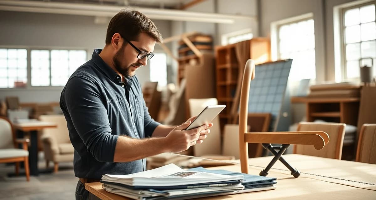 Setting profitable upholstery minimum charges Upholstery professional calculating minimum job charge for furniture repair using digital tools and fabric samples