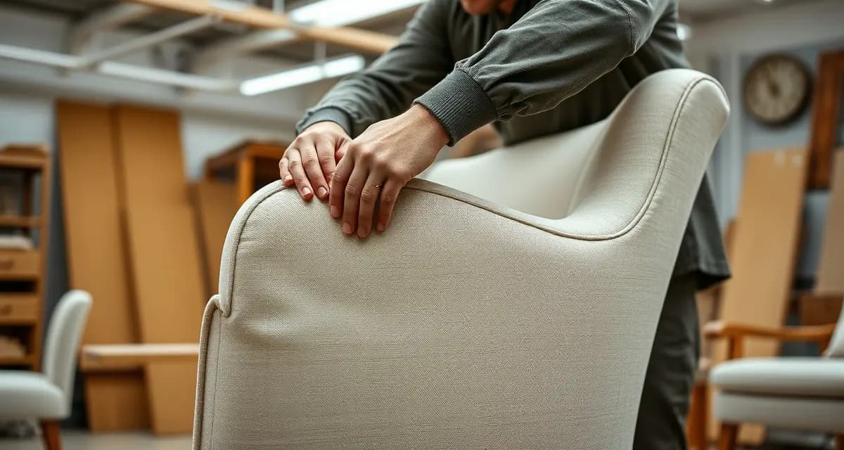 Professional QC inspection process for upholstery work Upholstery shop quality control inspection of finished furniture piece showing detailed fabric and stitching examination
