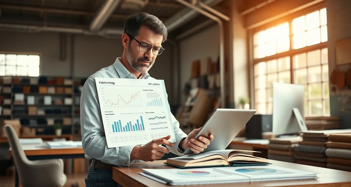 Marketing source analysis for upholstery businesses Upholstery shop manager analyzing referral tracking data to identify top marketing sources and revenue drivers