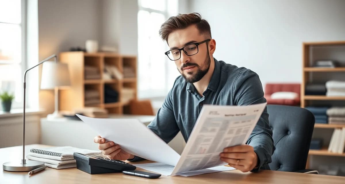 Price increase planning for upholstery businesses Upholstery shop owner planning price increase strategy with calculator and documentation at desk