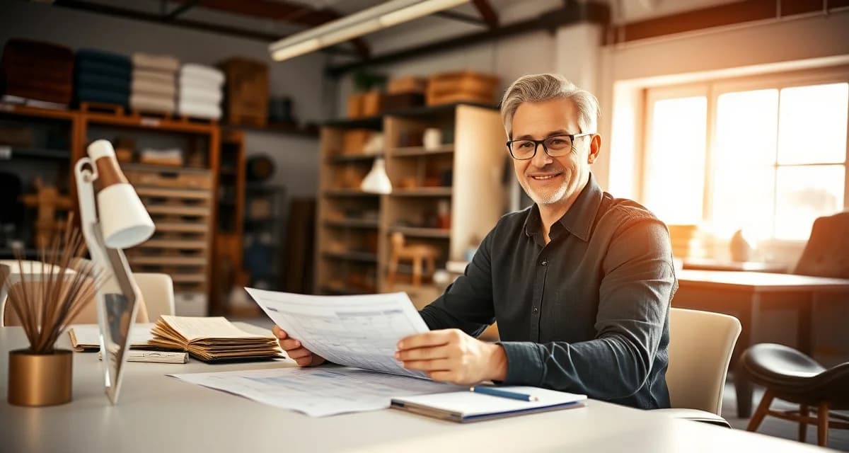 Winter season planning for upholstery businesses Upholstery shop owner planning slow season strategy with calendar and marketing materials at desk during quiet business period