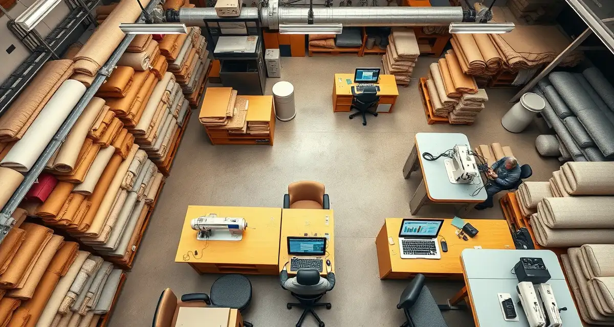 StitchDesk upholstery management platform Upholstery shop software dashboard displaying job management and fabric ordering tools for high-volume shops managing 50-80 monthly projects.