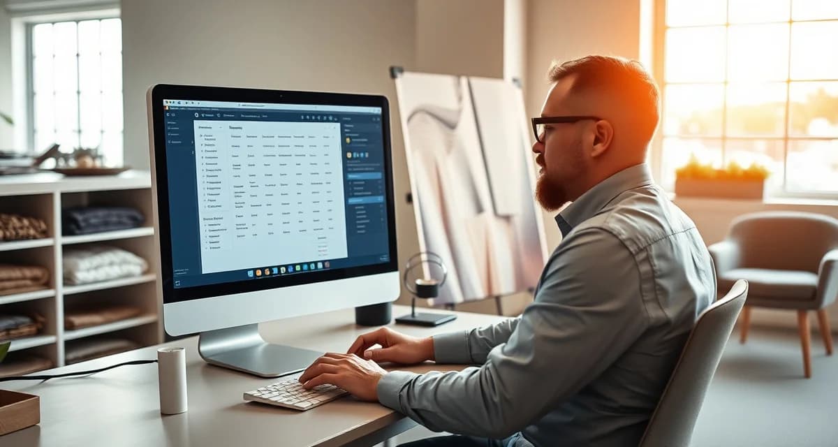 Professional software support for upholstery businesses Upholstery shop manager using specialized software support system on desktop computer for project management and customer service.